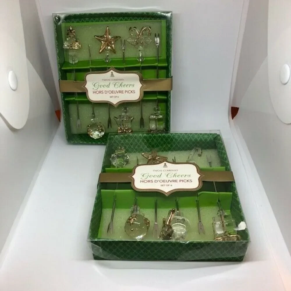 NEW Twos Company Good Cheers Holiday Hors D’oeuvre Picks Set of 6 Lot 2 Open Box
